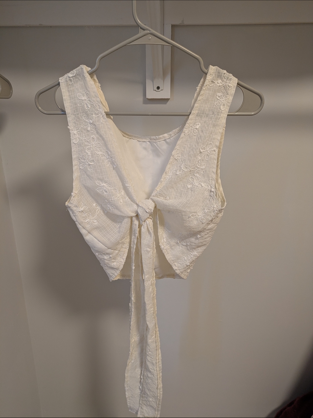 SHEIN Cream Lace Multiway Tie-Front Crop Top Vest Eyelet Size L